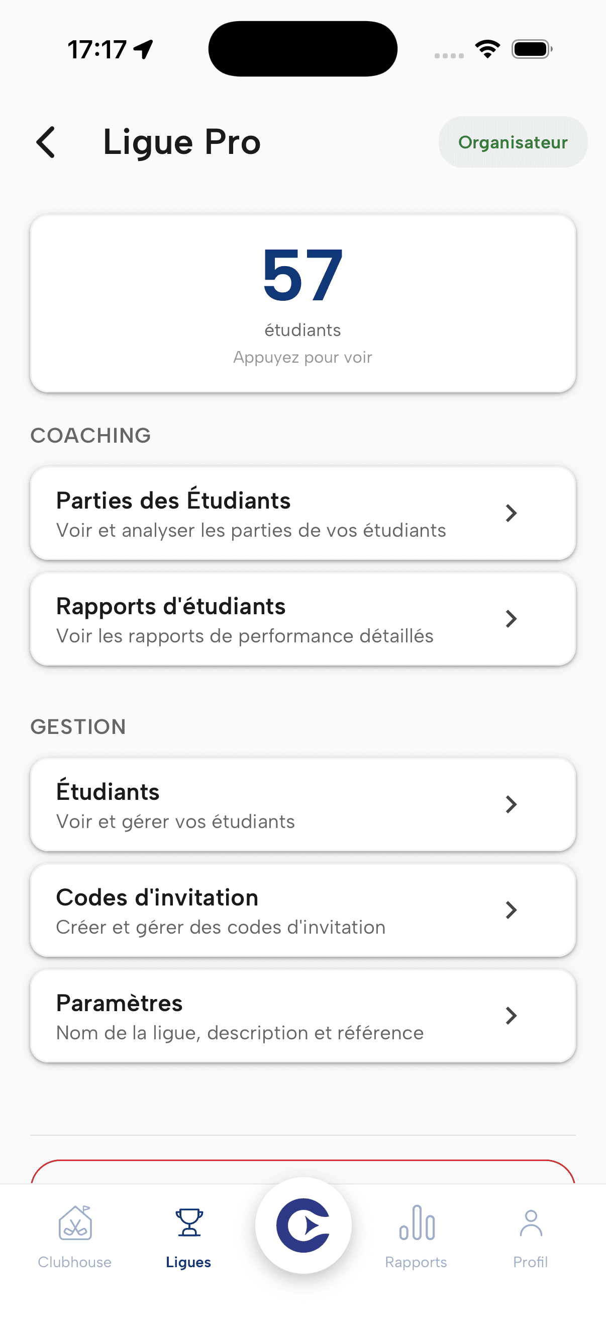 Ma vue de l'application pour étudiants