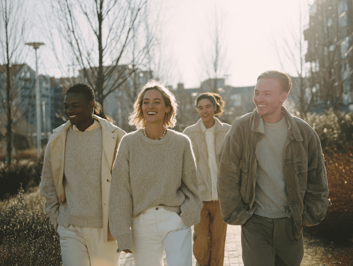 woman holding a phone and man looking at the phone. both are smiling