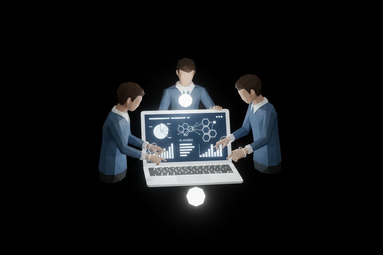 Team collaborating with AI marketing dashboards