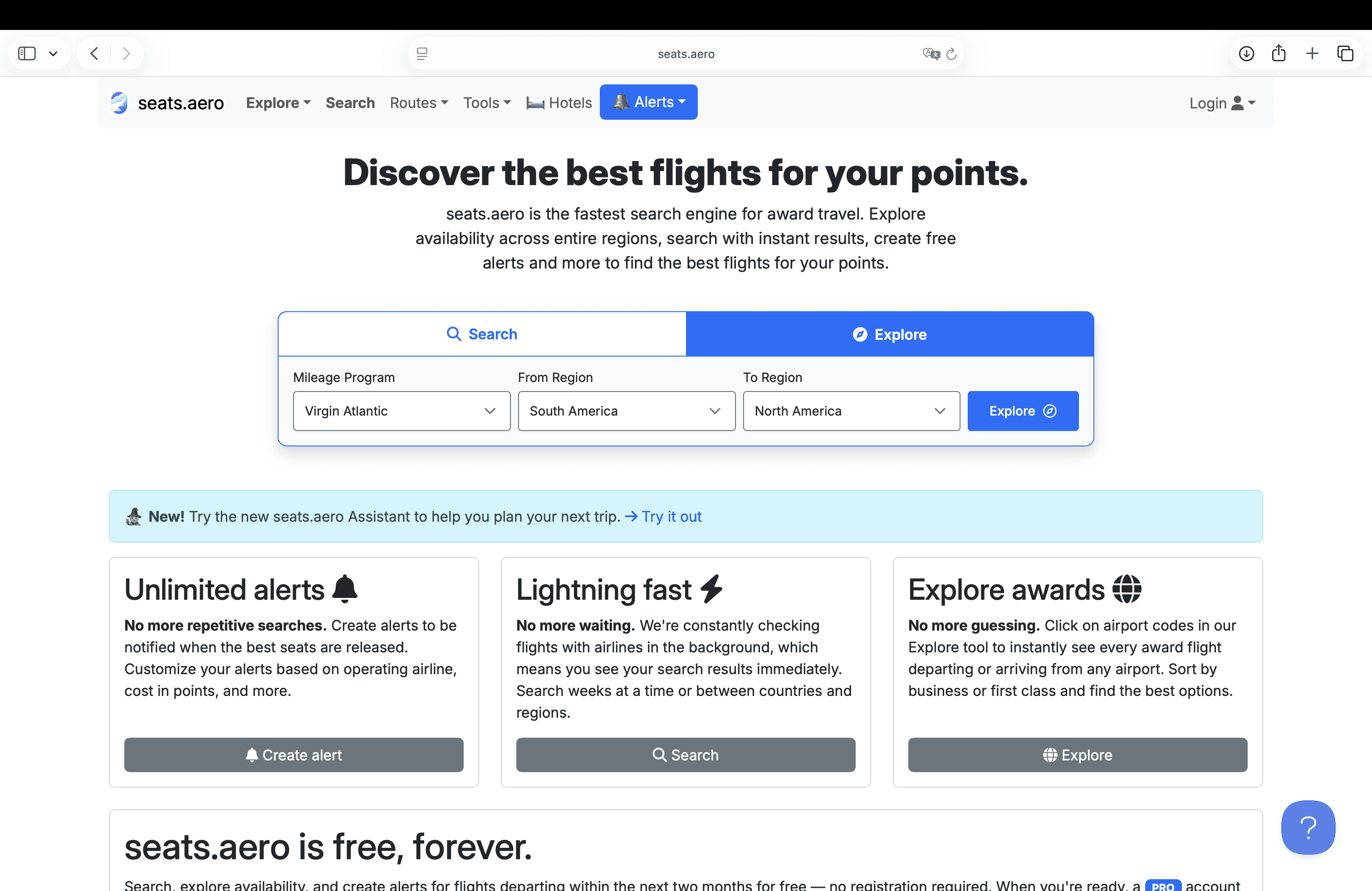 Tela da ferramenta Seats.aero usada para buscar disponibilidade de assentos em voos parceiros, etapa necessária para emissões em tabela fixa da LATAM Pass