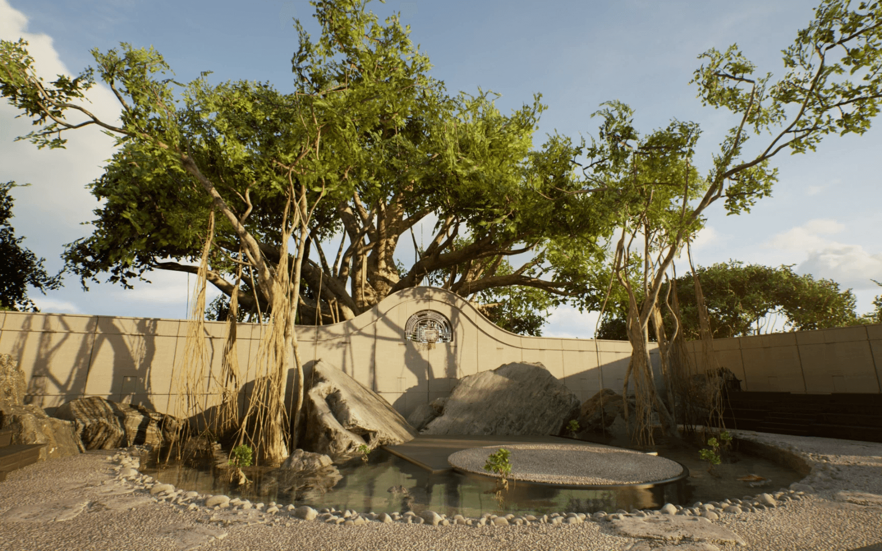 virtual image of trees in a dry area
