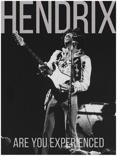Jimi Hendrix "Are You Experienced" poster with a black and white concert photo and bold white typography