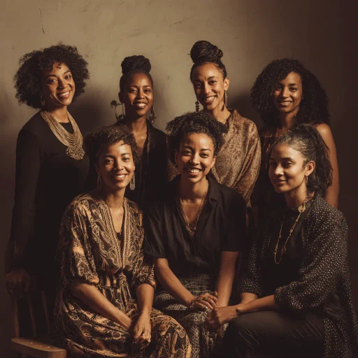 Groupe de femmes souriantes posant ensemble dans une ambiance chaleureuse. - Women in Afrofood