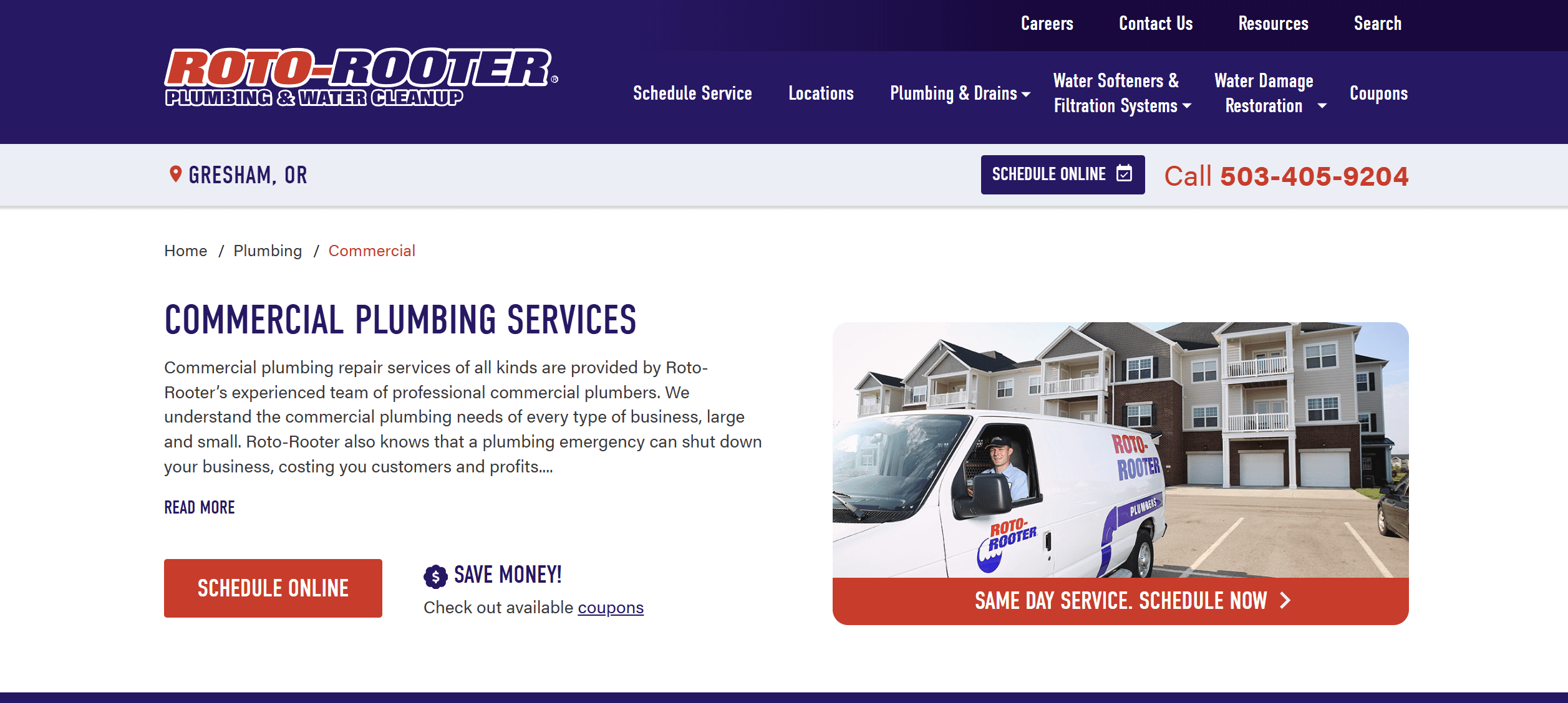 clear cta on a plumber website