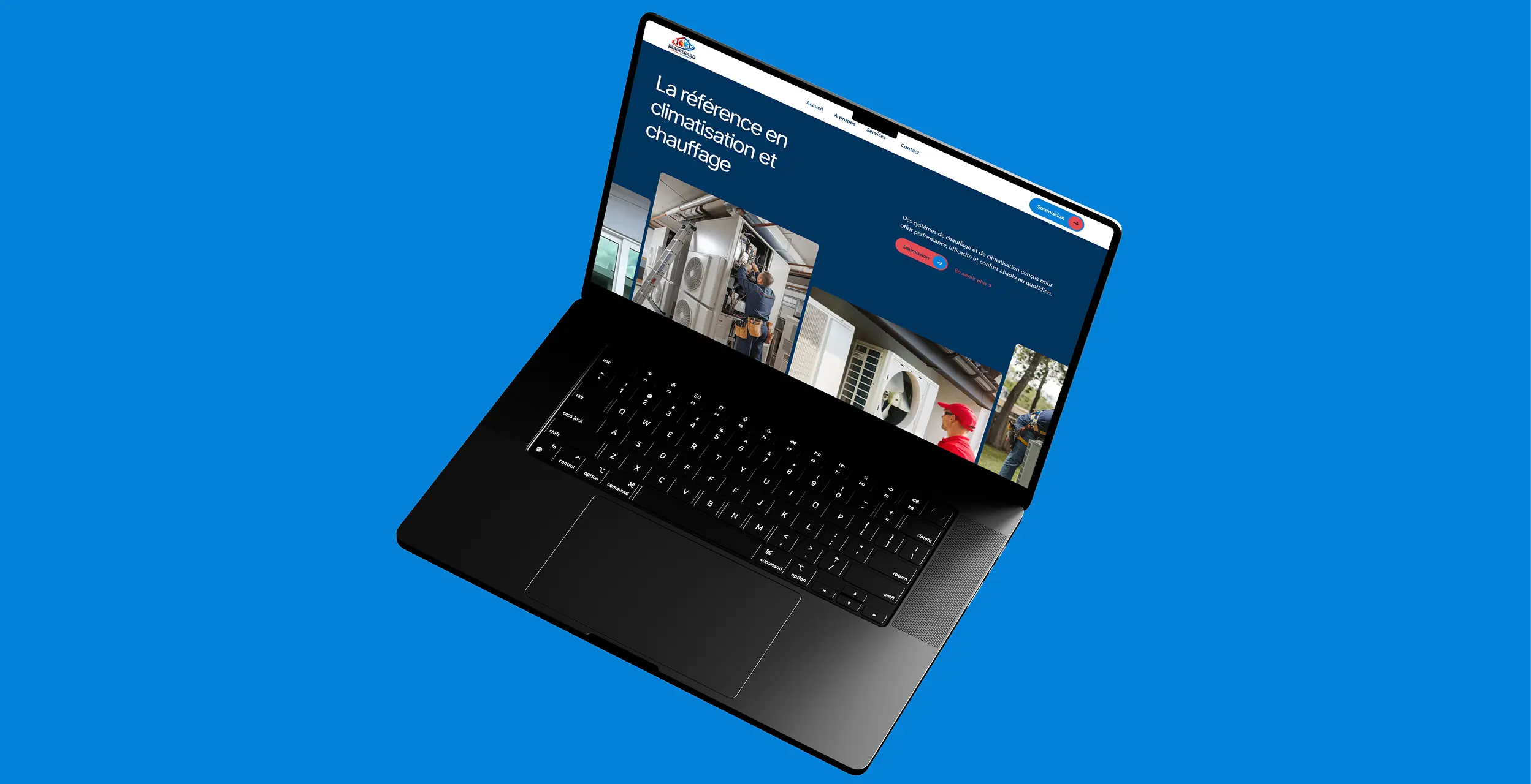 Aperçu de la section héro du site web de Beauregard Climatisation affichant le slogan La référence en climatisation et chauffage