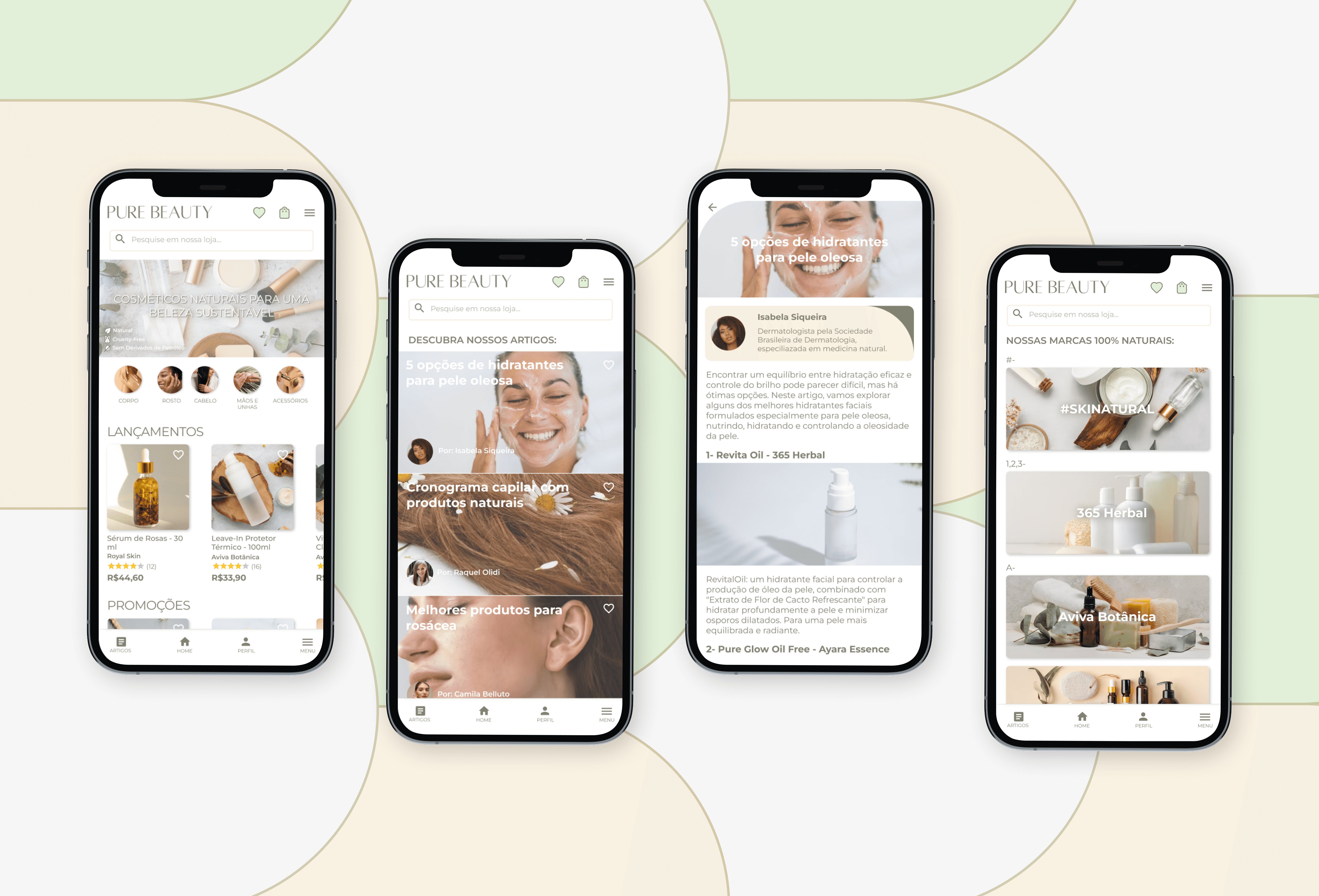 Telas do app Pure Beauty