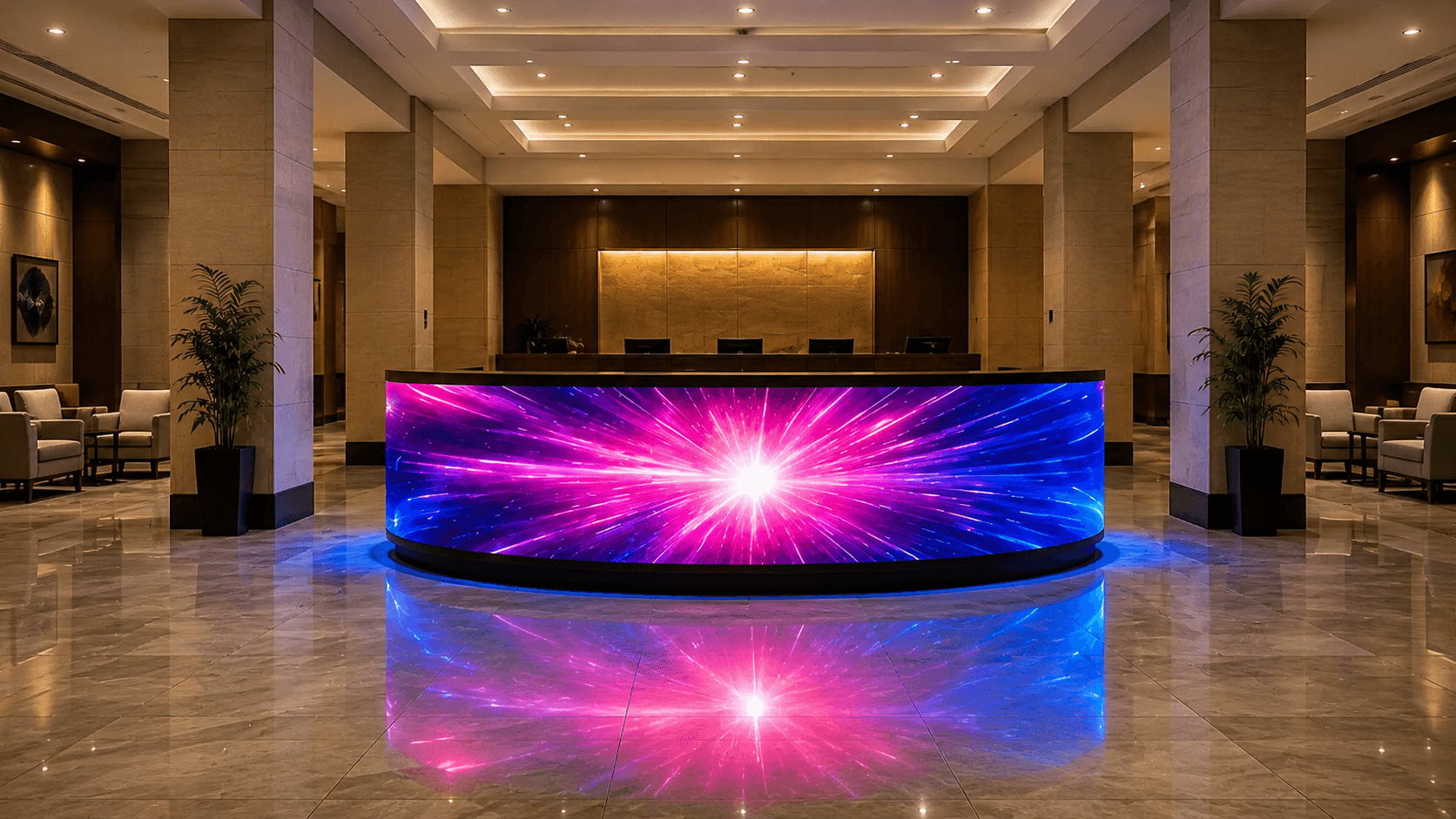 Everglow hospitality LED display creating an immersive luxury guest experience