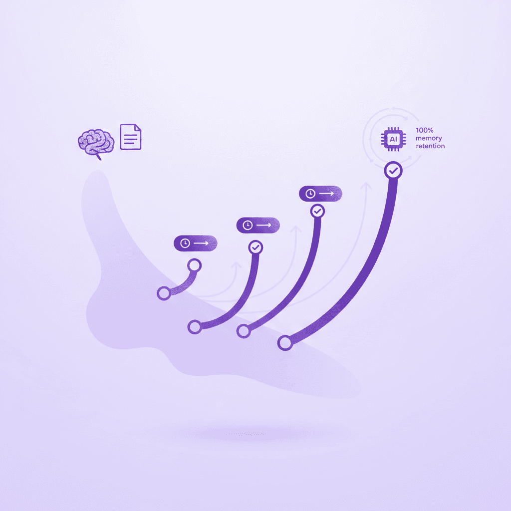 Spaced repetition forgetting curve chart showing memory retention over time
