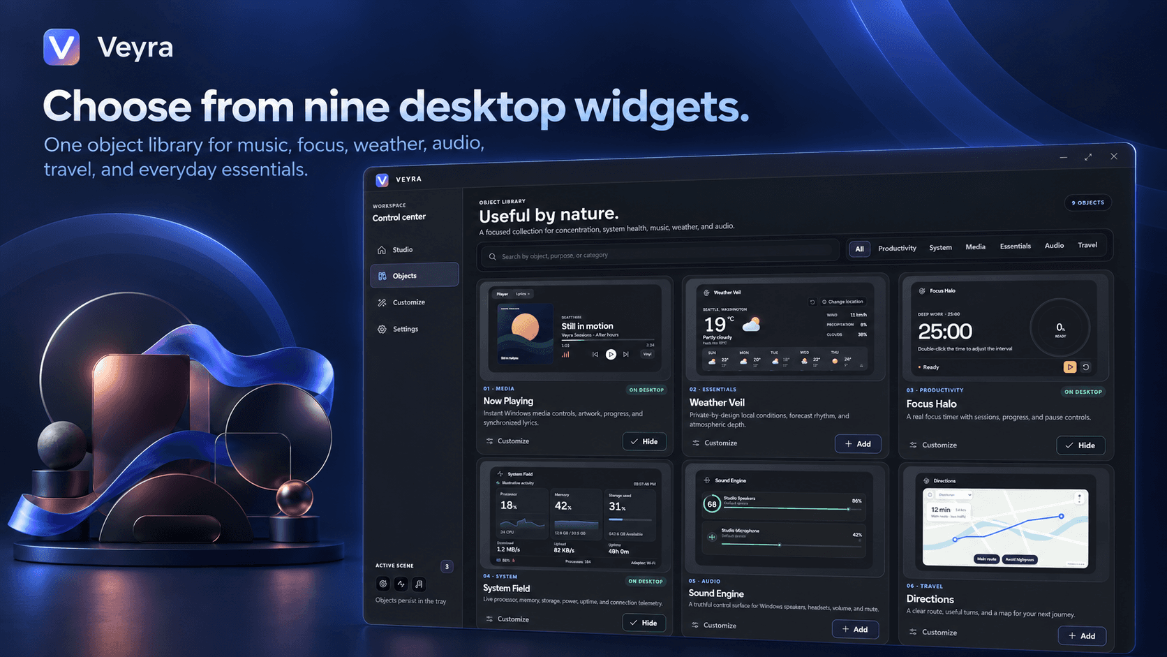 Veyra: Choose from nine desktop widgets.