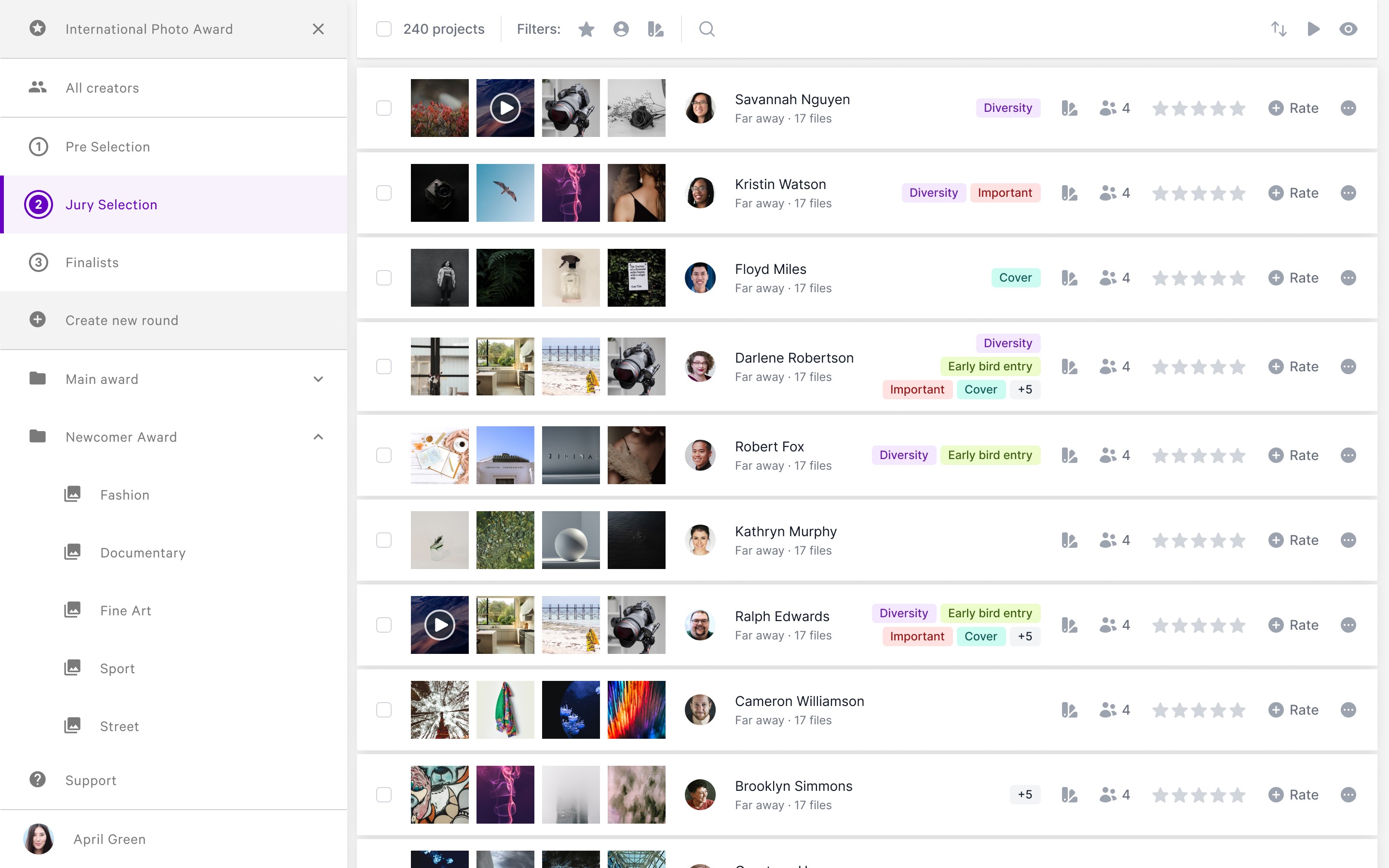 Picter's admin and jury user interface for curating and managing contest submissions