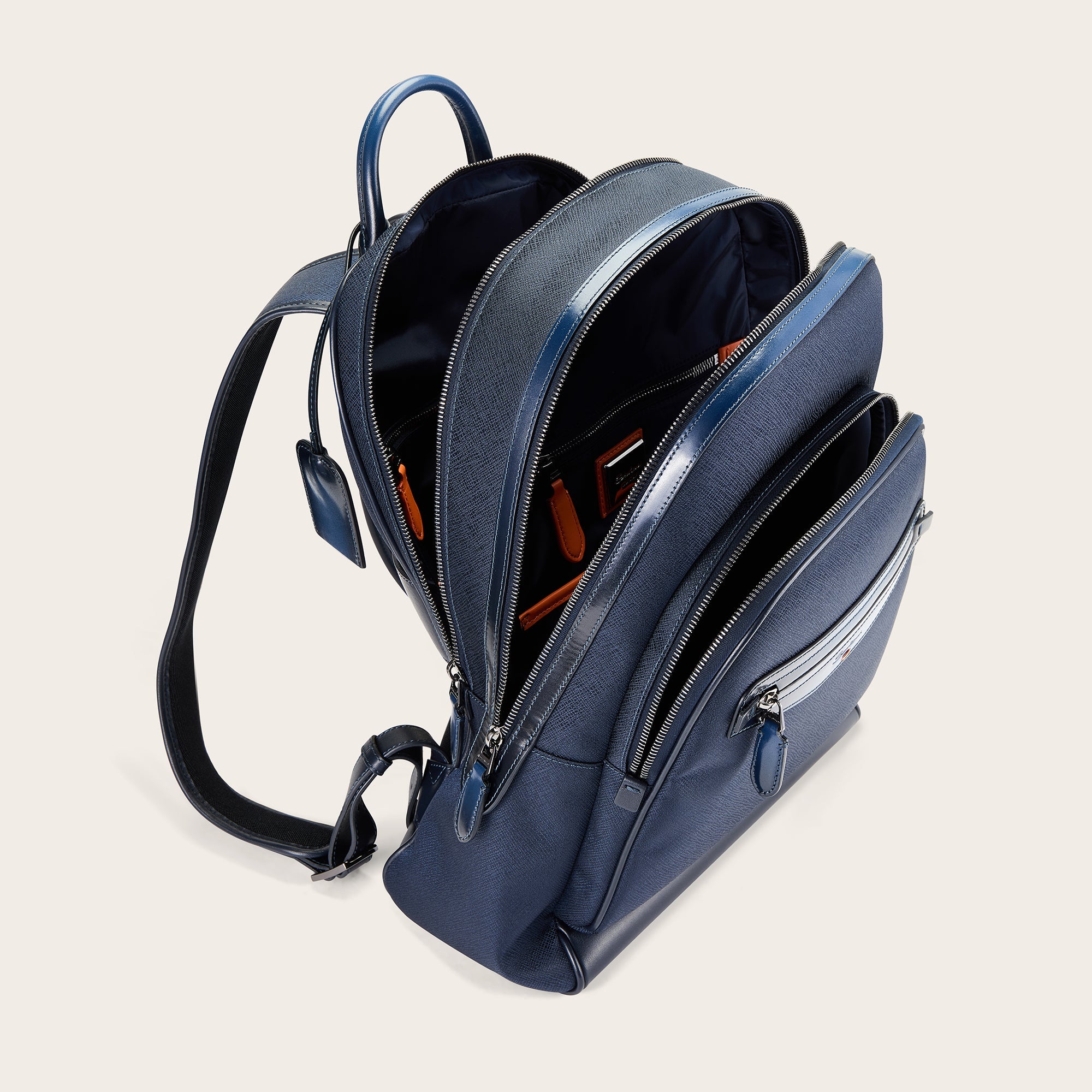 Blue Leather and Nylon Backpack - Mandelli UK