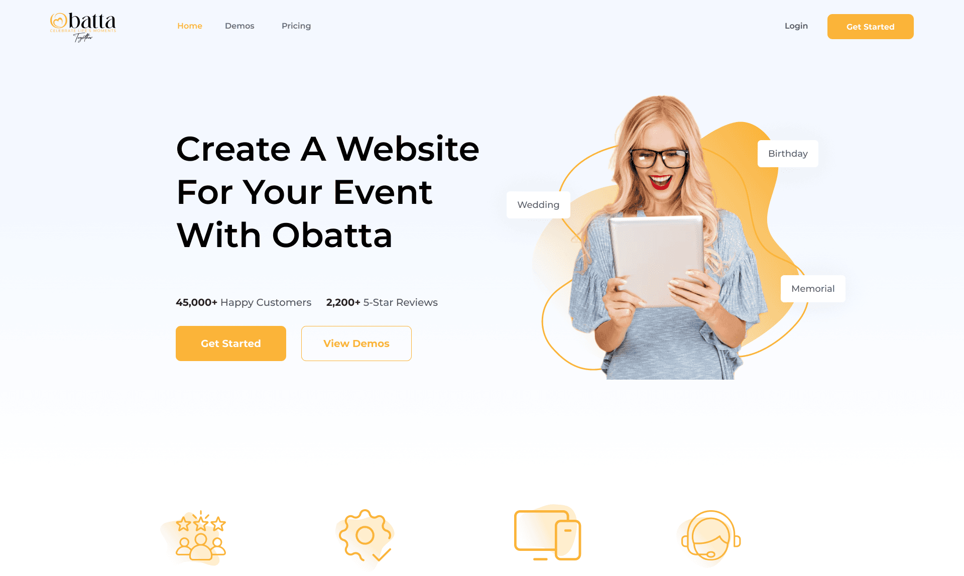 A landing page for event creation