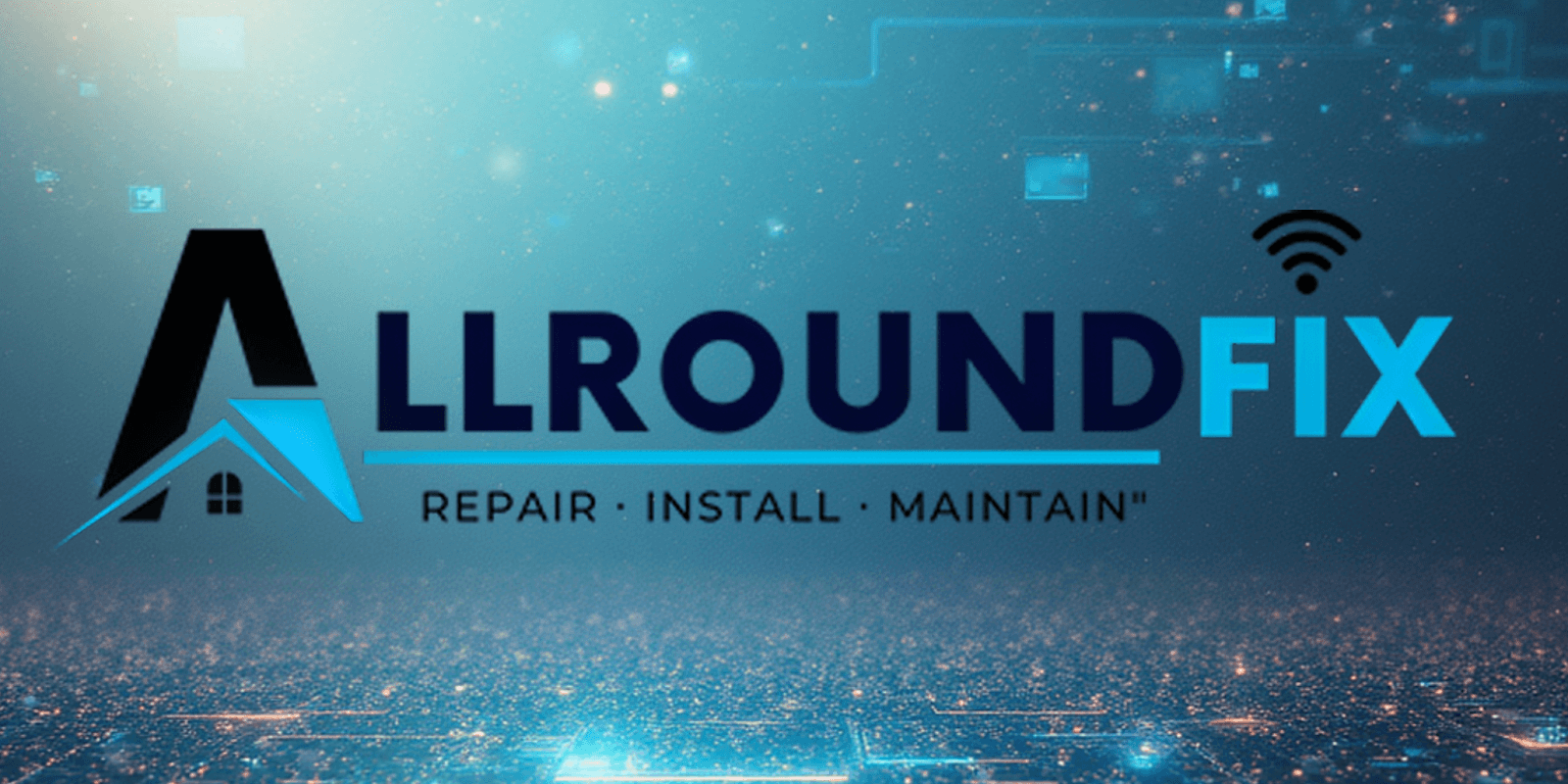 Allroundfix logo with tagline "Repair · Install · Maintain" representing tech and home service solutions with transparent pricing.