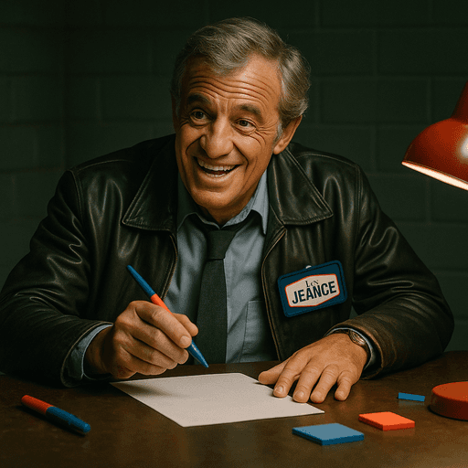 Jean Paul en inspecteur de La Jeance qui prend des notes