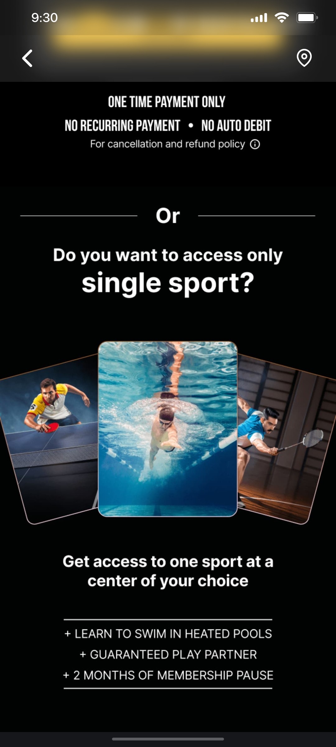 Cult.fit App Single Sport Screen