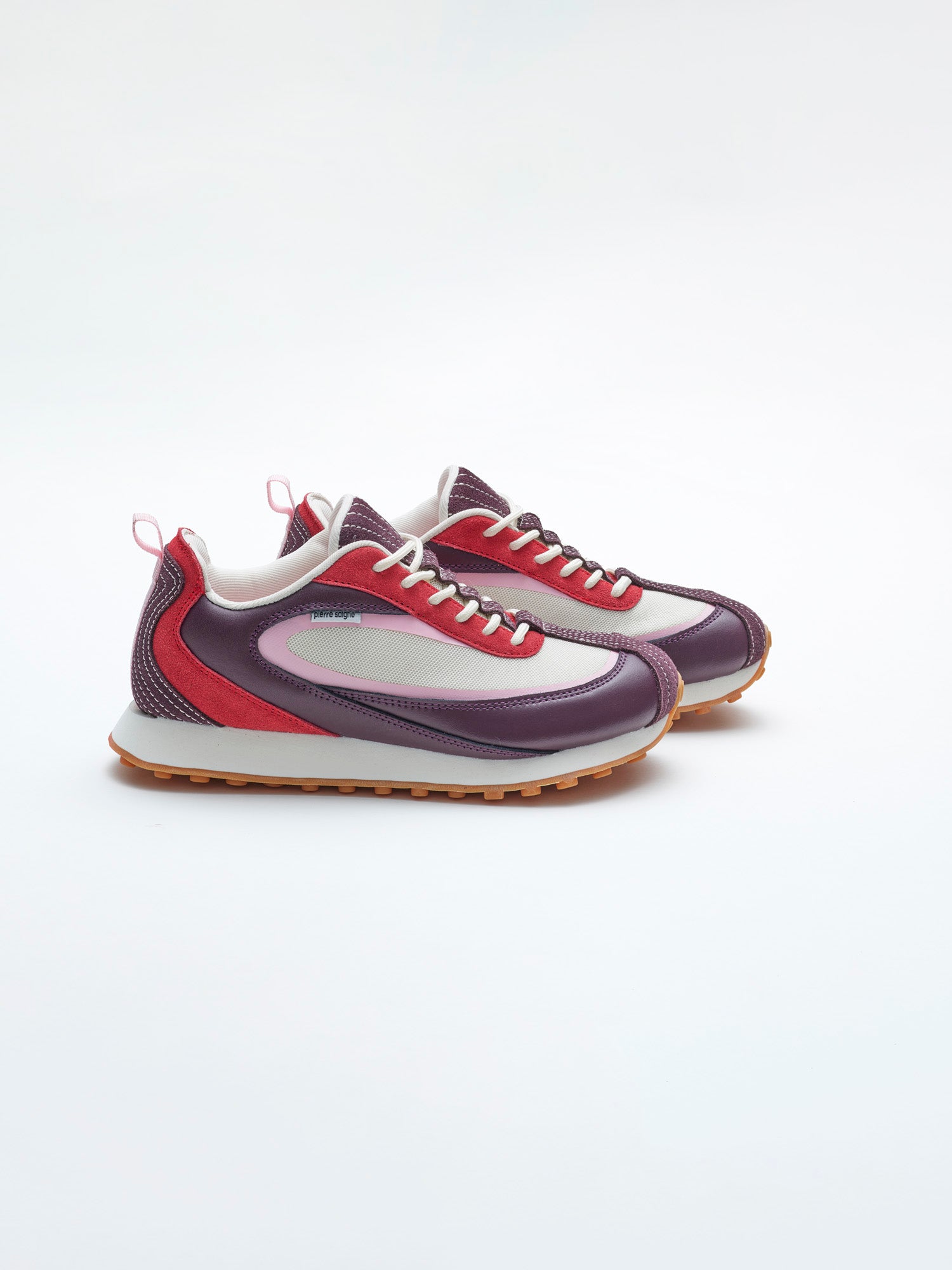 pierre saigne ps_001 sneakers in colorway bacon, burgundy, red, pink and white side view