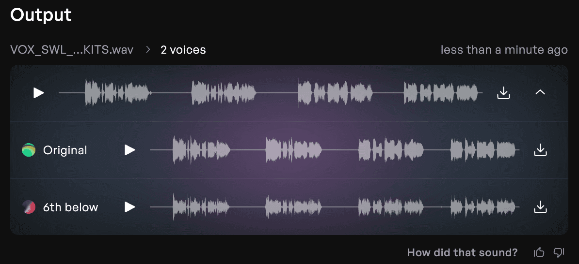 Voices selected in the Choir voice setup section of the Harmony Generator.