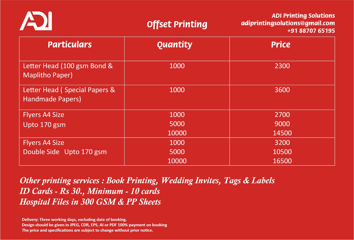 Adi offset printing pricing