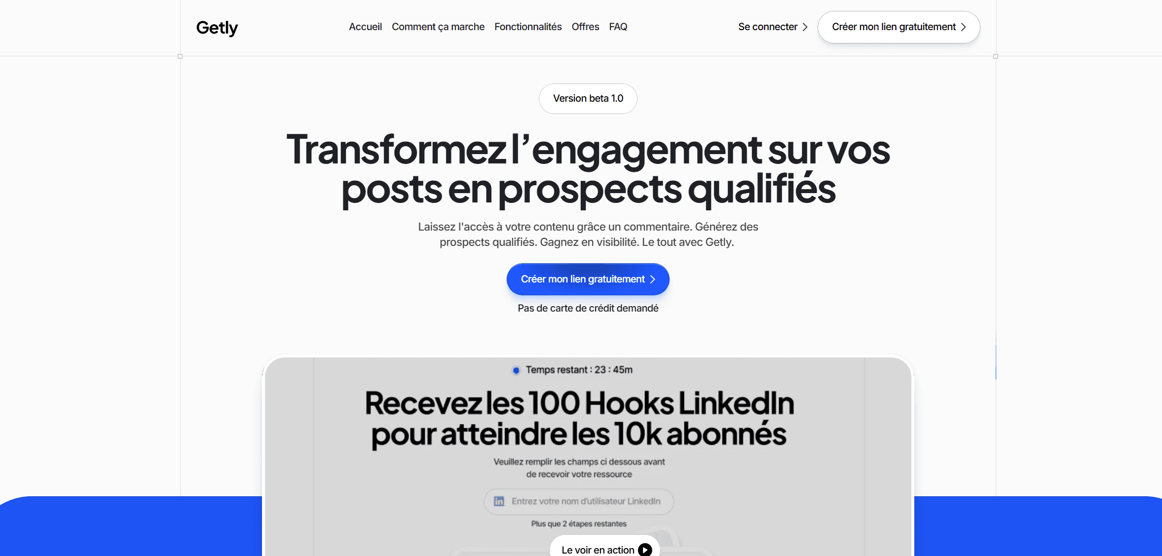 Hero section du site de Getly