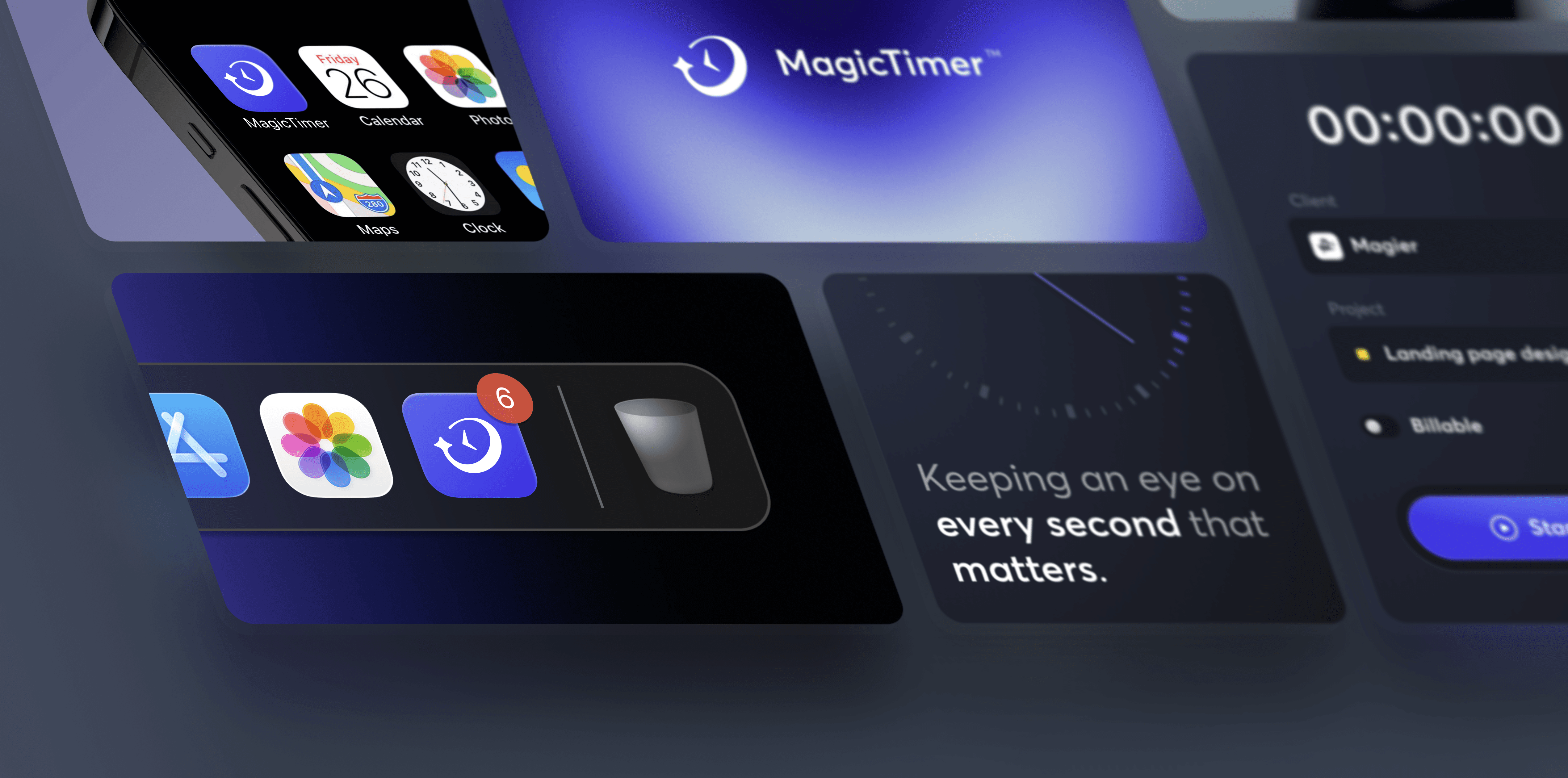Set of modern, dark-mode UI components