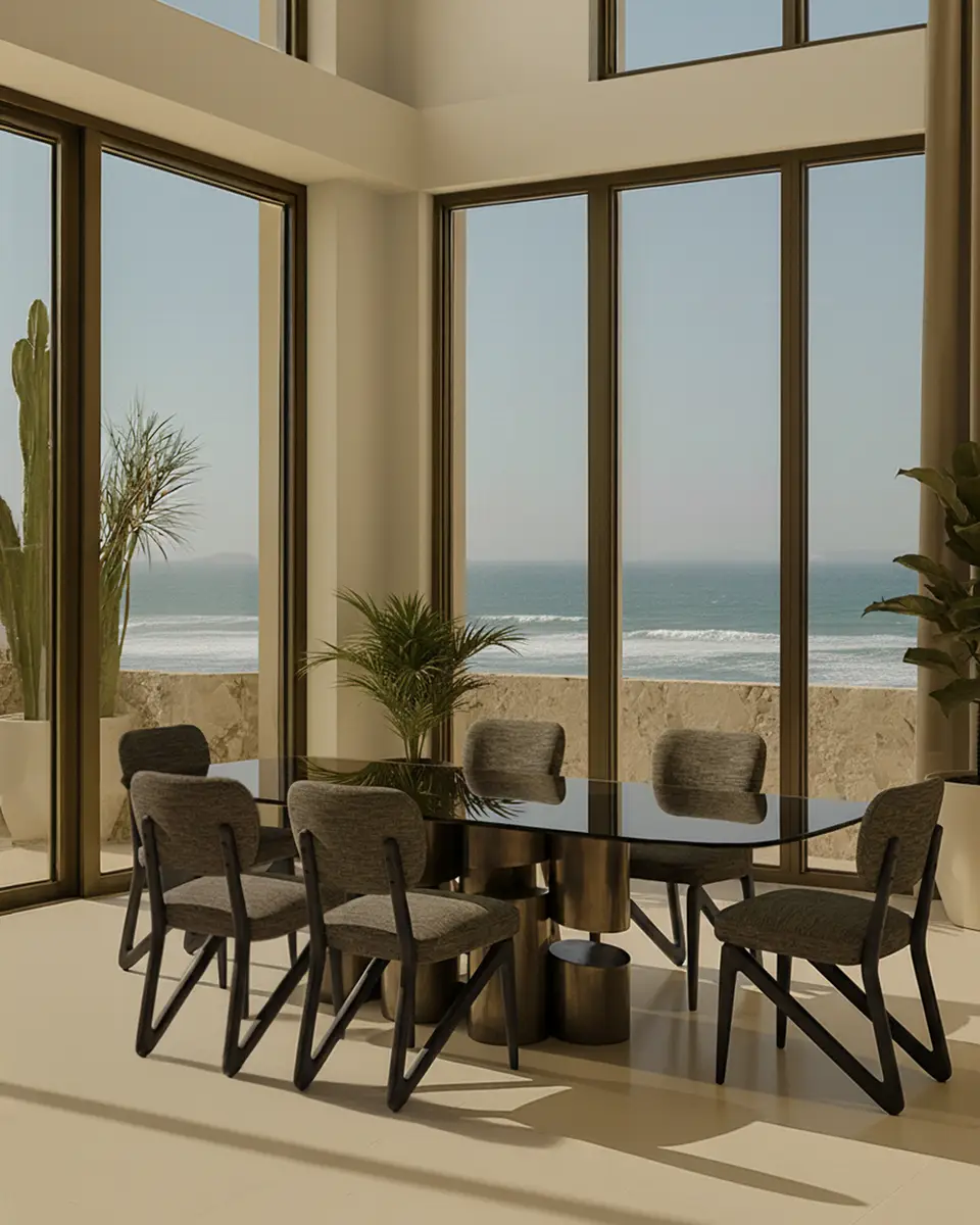 Contemporary Lugano dining room featuring modern luxury furniture by the Italian handmade luxury furniture brand Rivatelier.