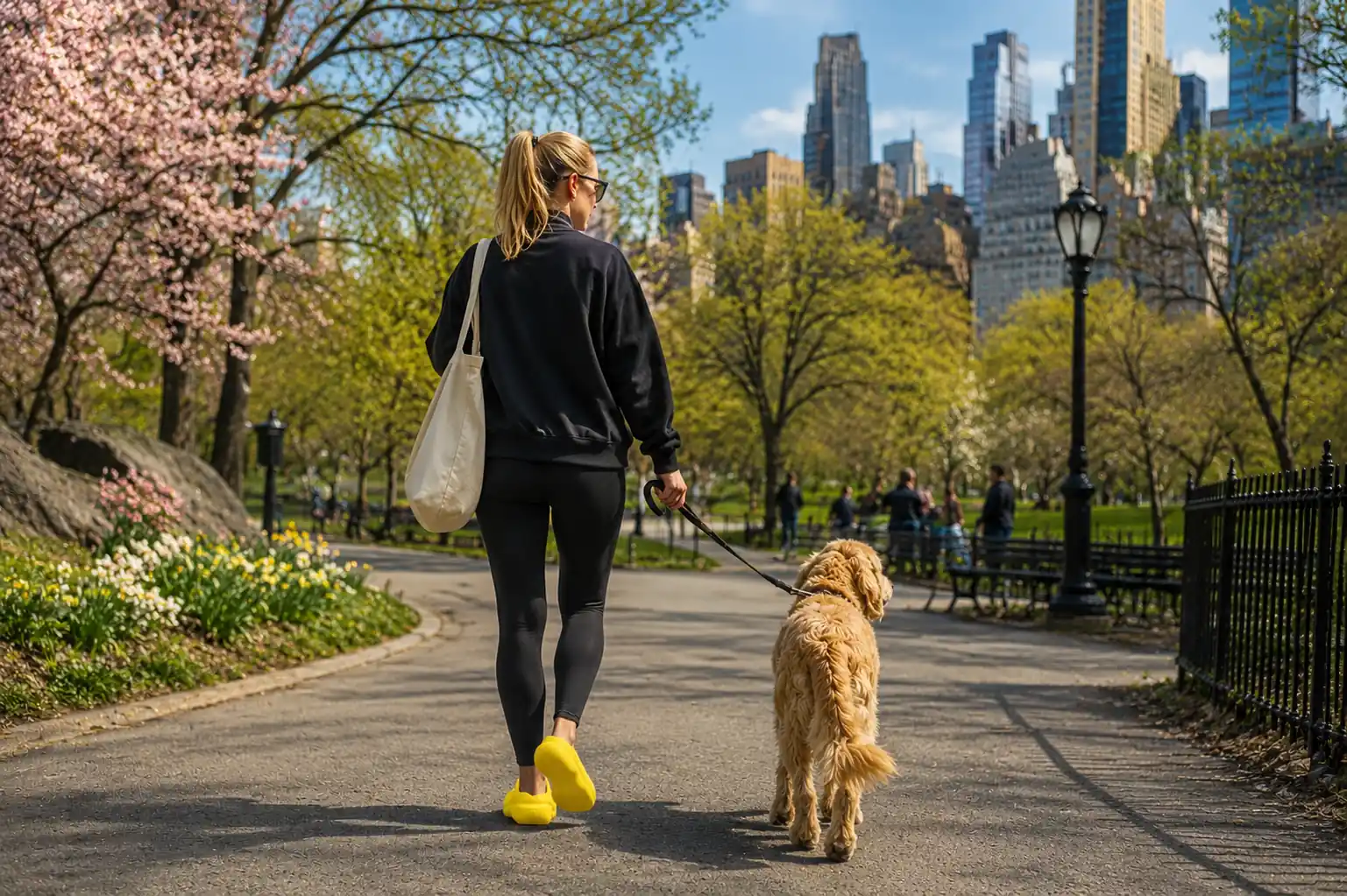 Person walking a dog outdoors