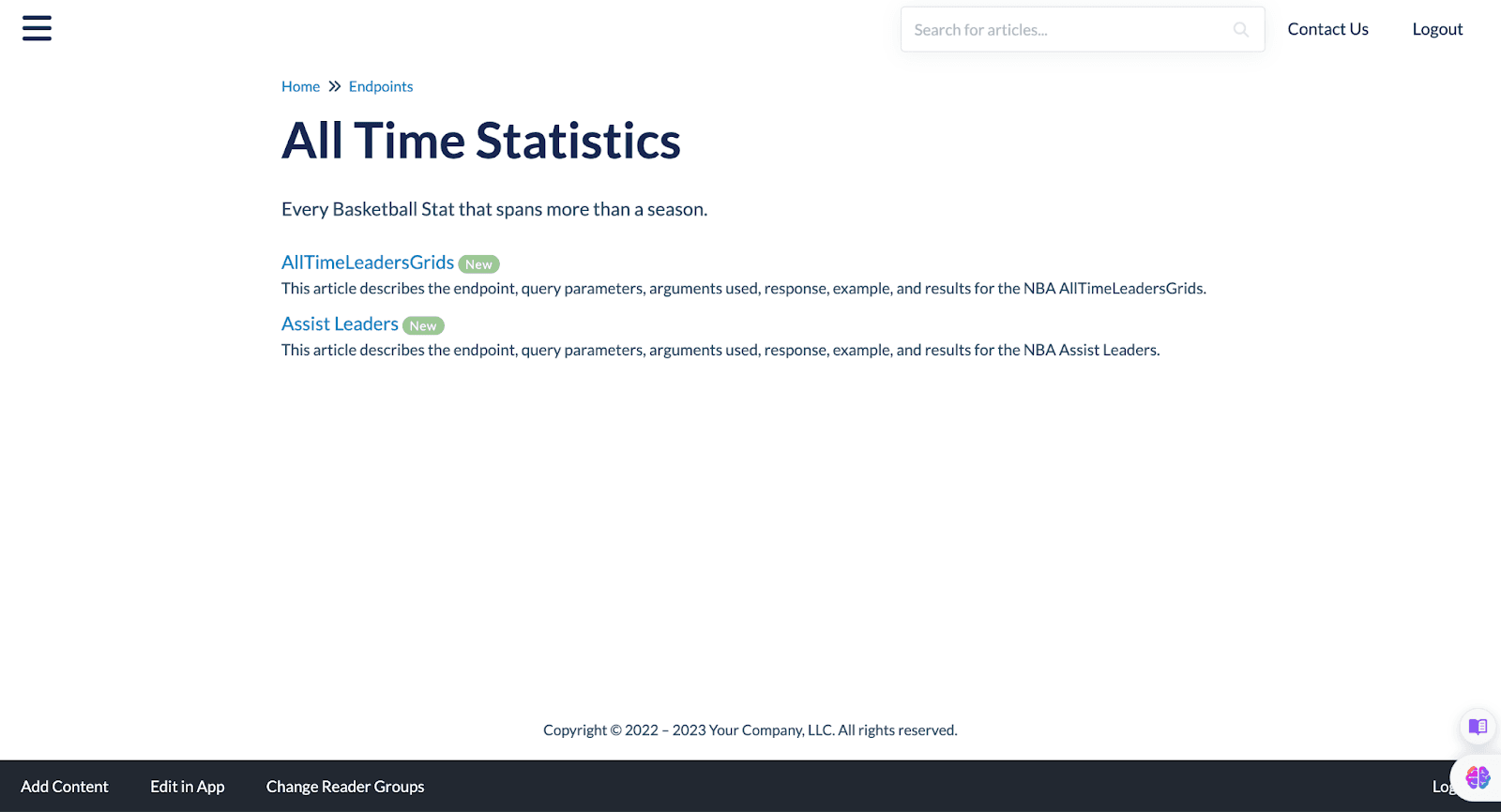 A screenshot of two KnowledgeOwl articles that have their own Meta Descriptions which display as preview text under their titles.