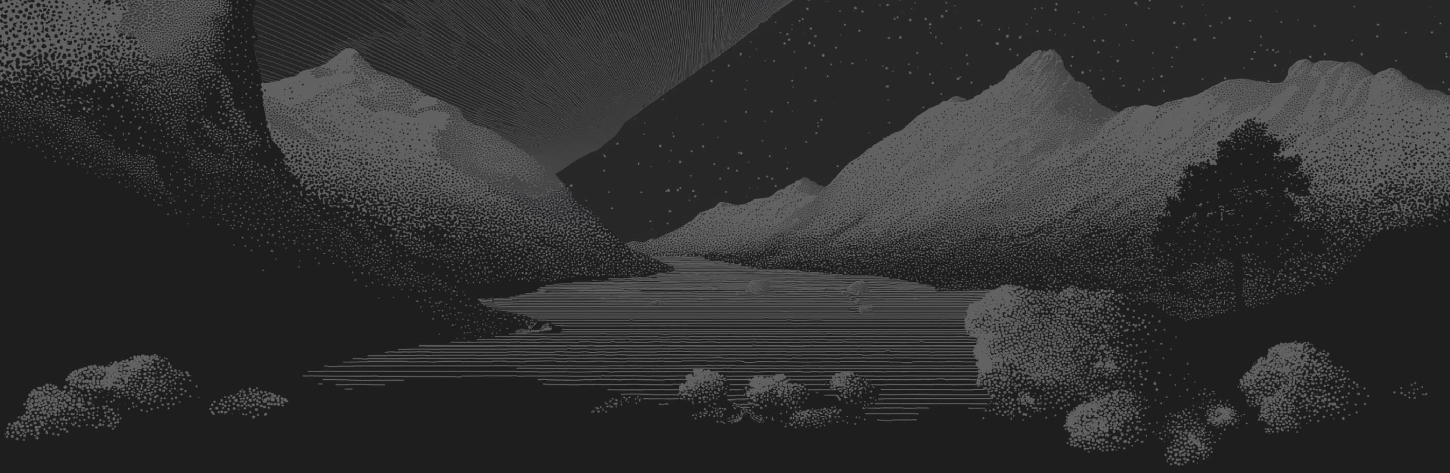 dark black landscape artistically drawn in halftone