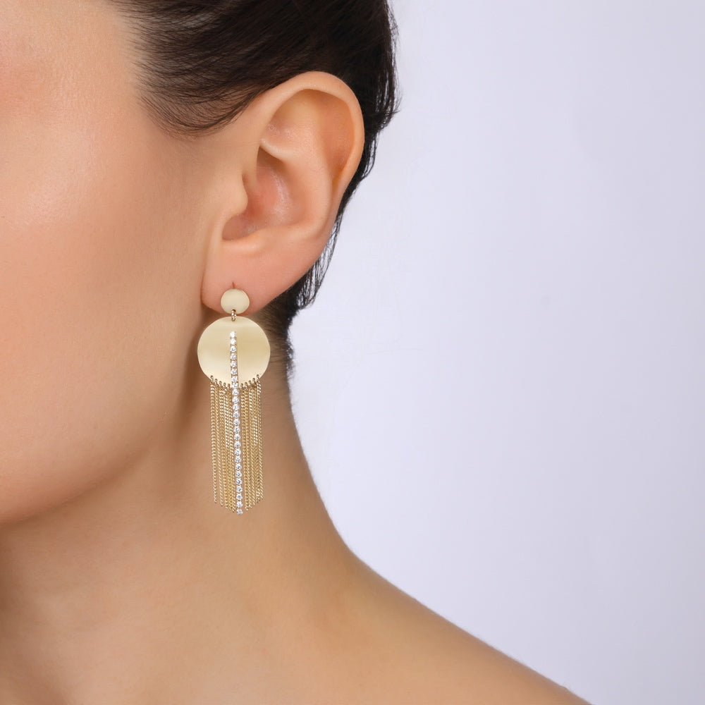 Assos Pırlanta 14 Ayar Altın Sallantılı Küpe Modern Tasarım