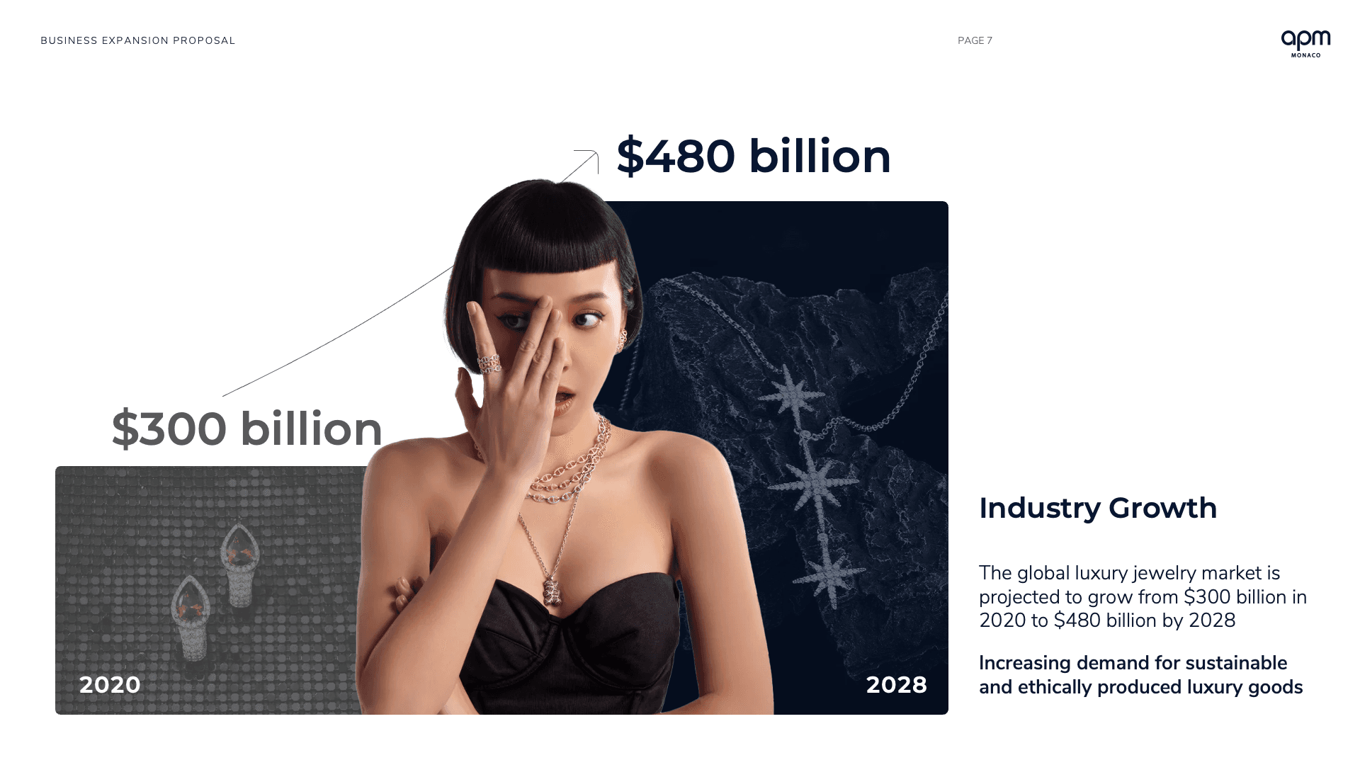 Market Expansion Strategy: "Slide illustrating APMonaco's strategic plan for opening new branches in Bulgaria and Romania, targeting high-end consumers."