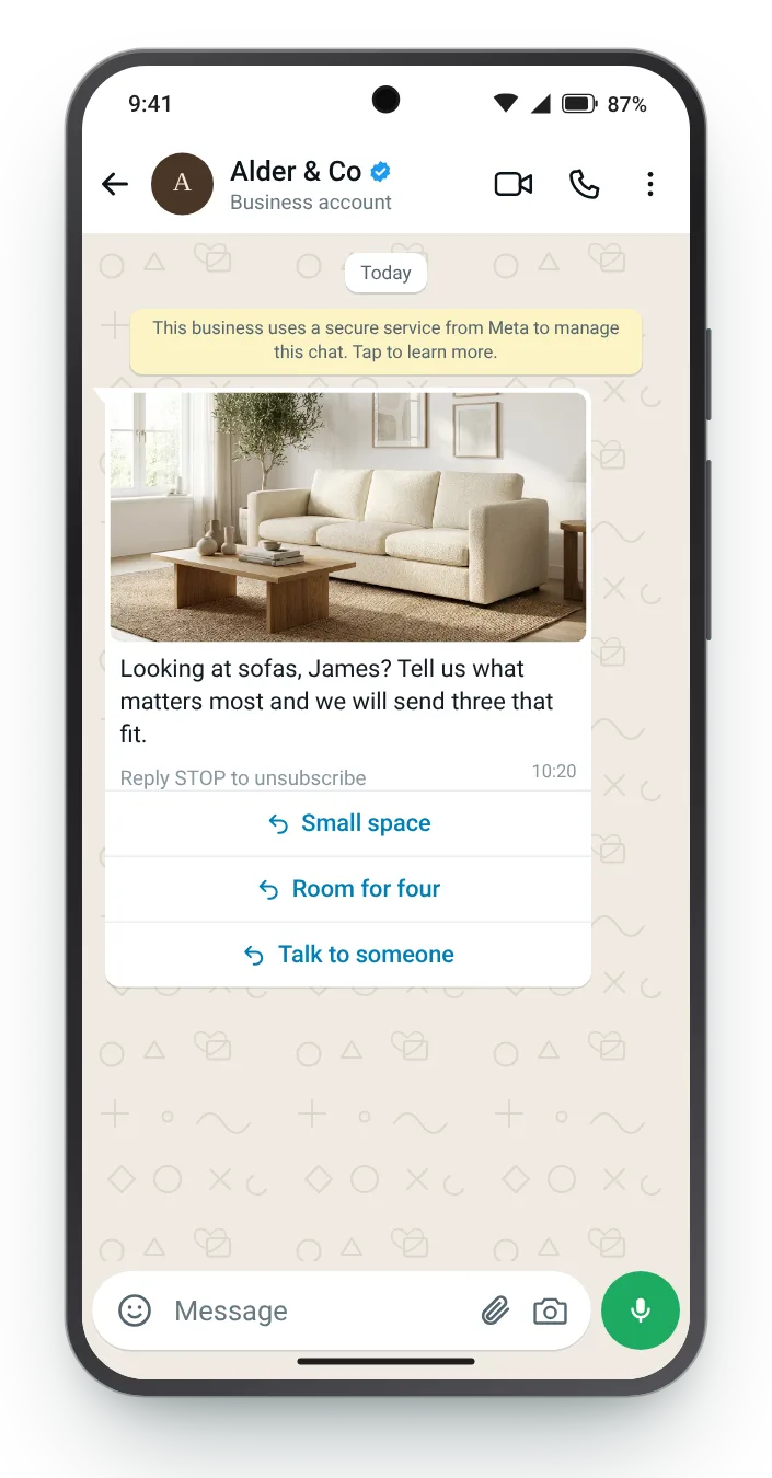 Help choosing within a category: WhatsApp browse follow-up on an Android phone