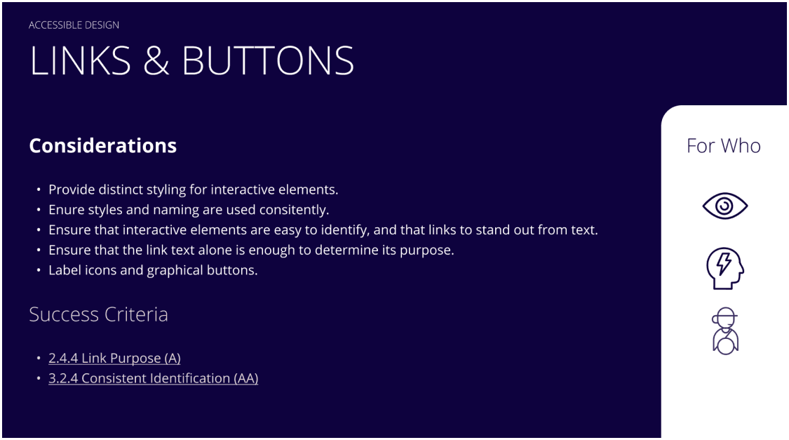 Links and Buttons considerations