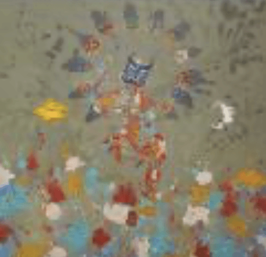 herd of sheep on road painting