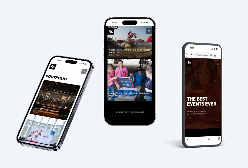 Reequest Events strona internetowa agencji eventowej, widok responsywny na smartfonach