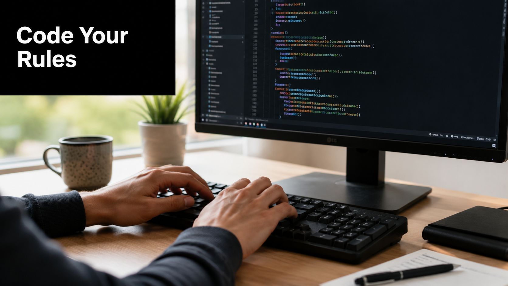 A professional developer typing code on a keyboard while working on data validation rules.