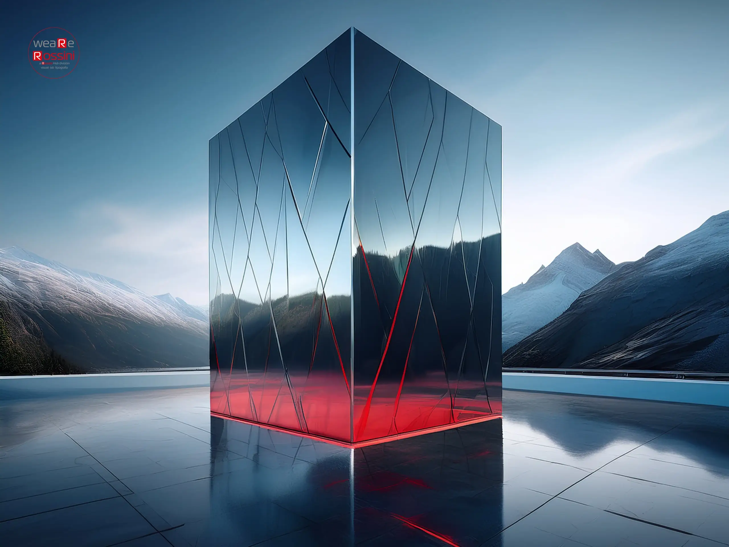 Totem con finitura a specchio in ambiente outdoor