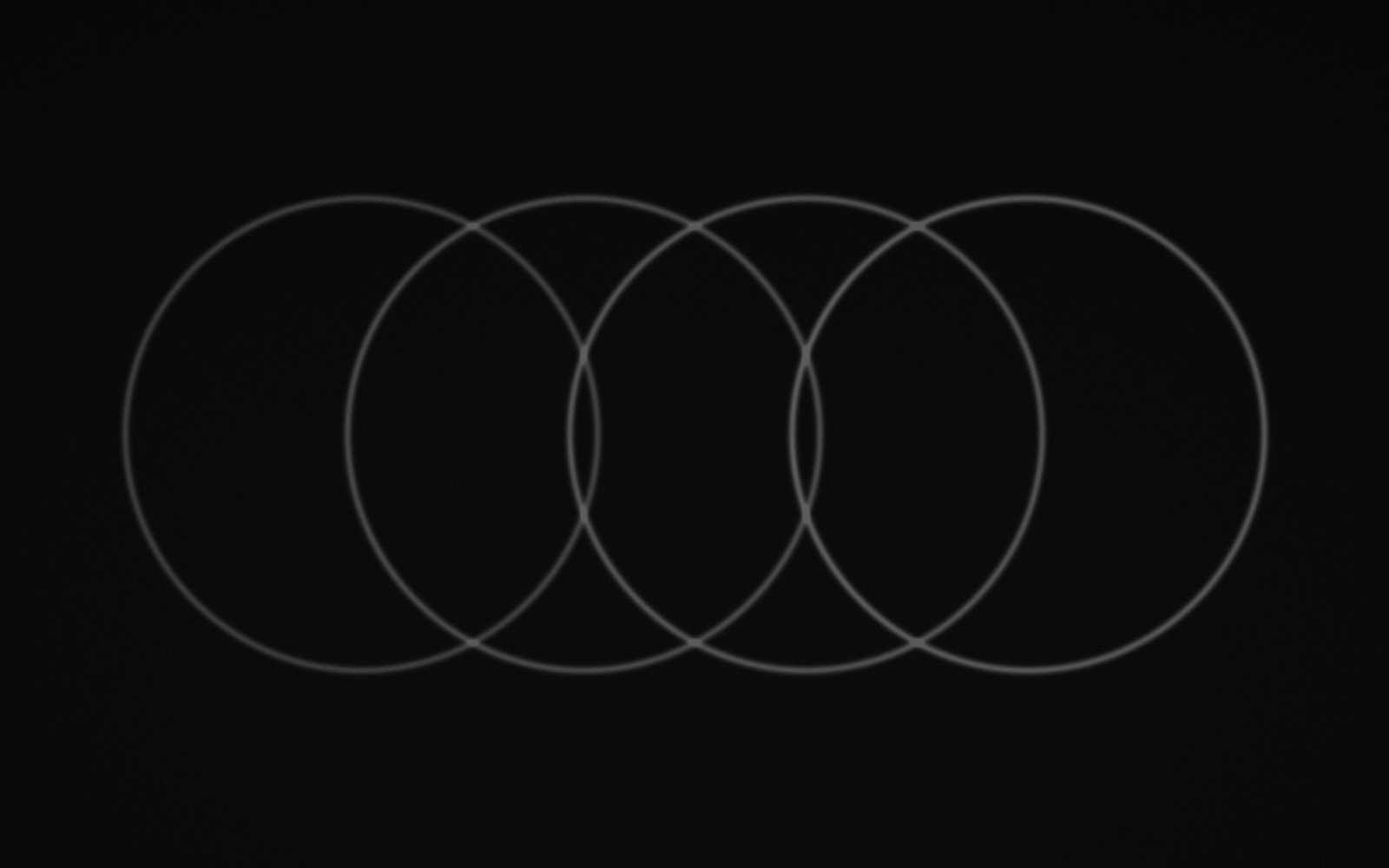 Four thin grey rings overlapping in a row on a near-black field