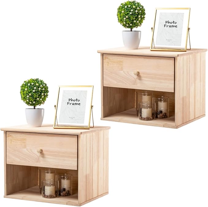 Solid wood floating nightstand – A stylish and functional furniture piece, perfect for any modern home.