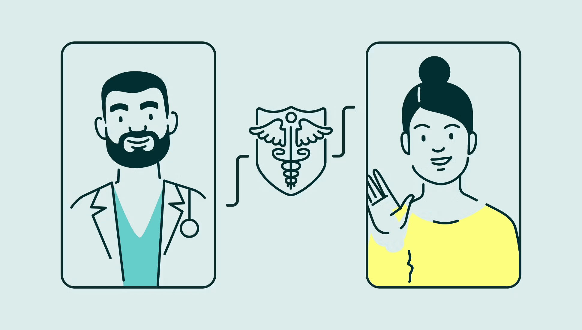 an illustration of a provider and a patient with the hipaa logo in between