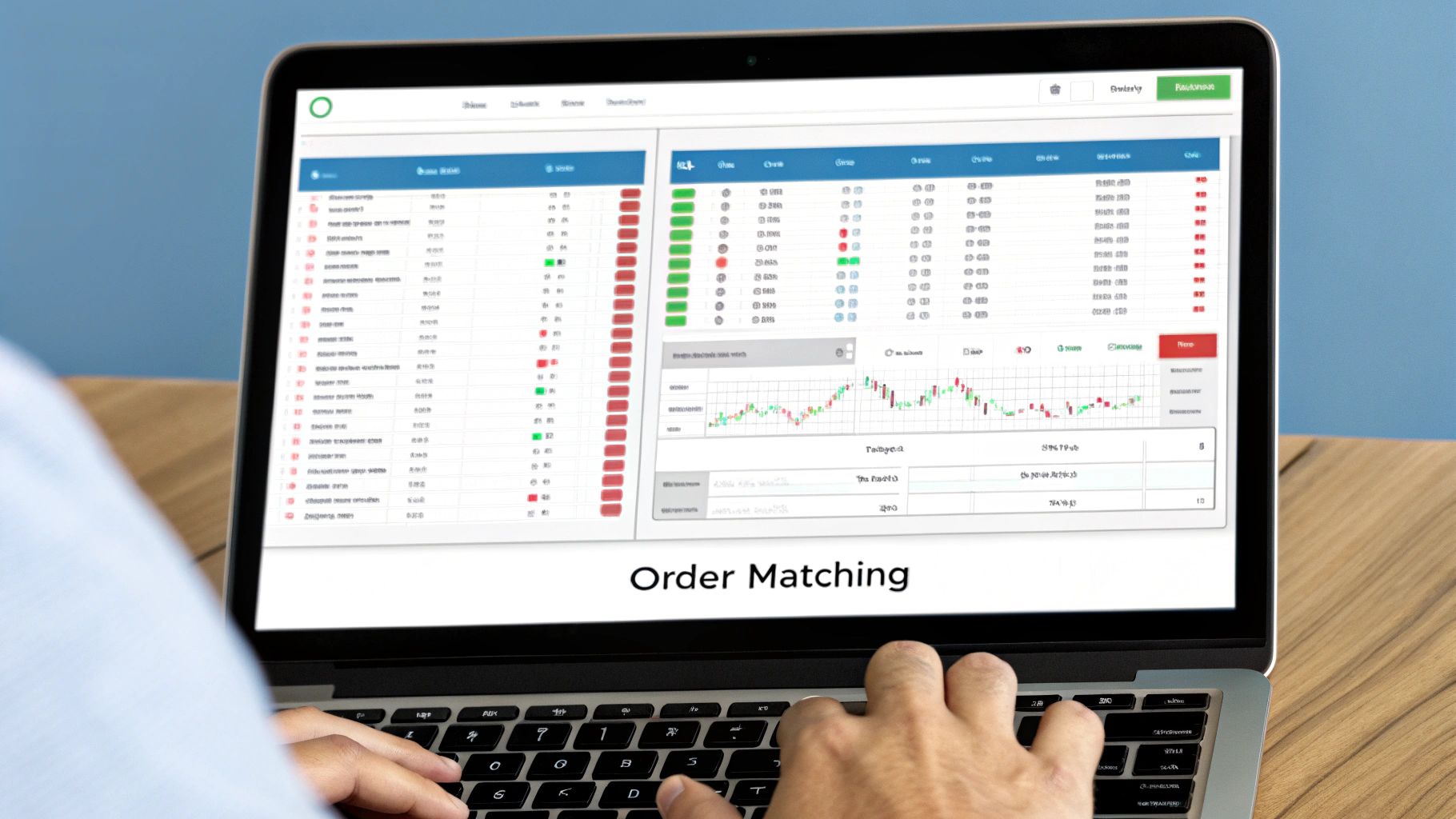A detailed view of a cryptocurrency exchange interface showing candlestick charts and order books.