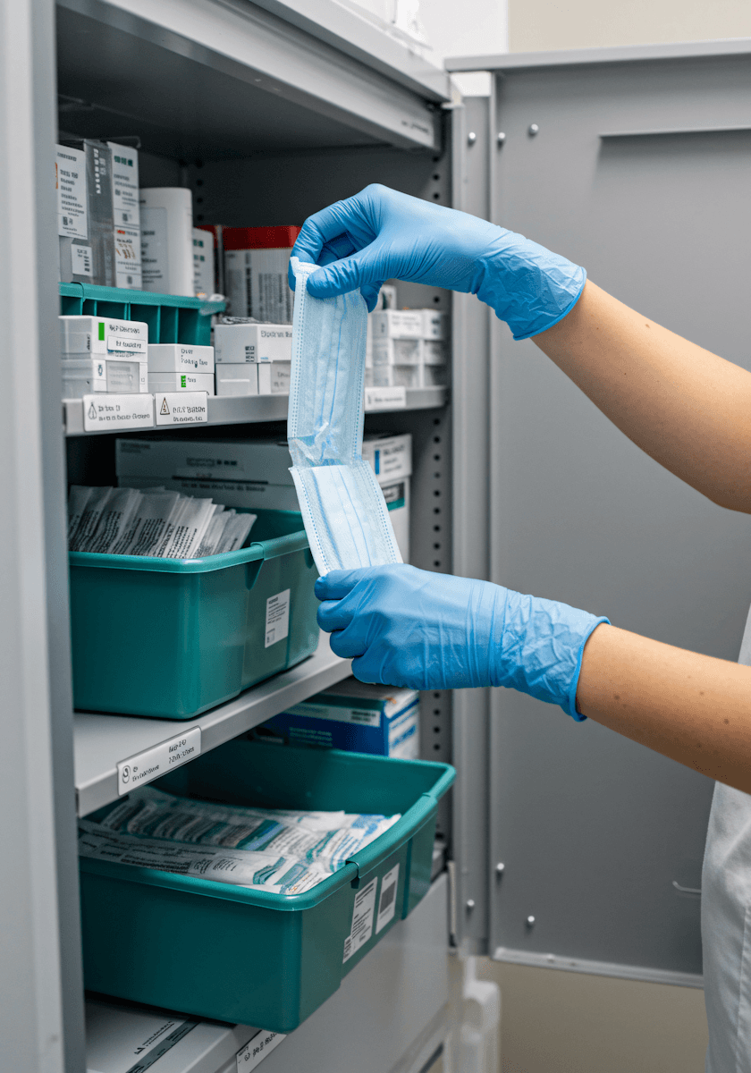 Hände vor Klinikschrank