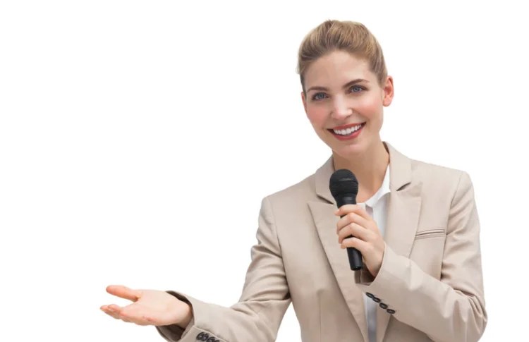 A woman engaging in public speaking