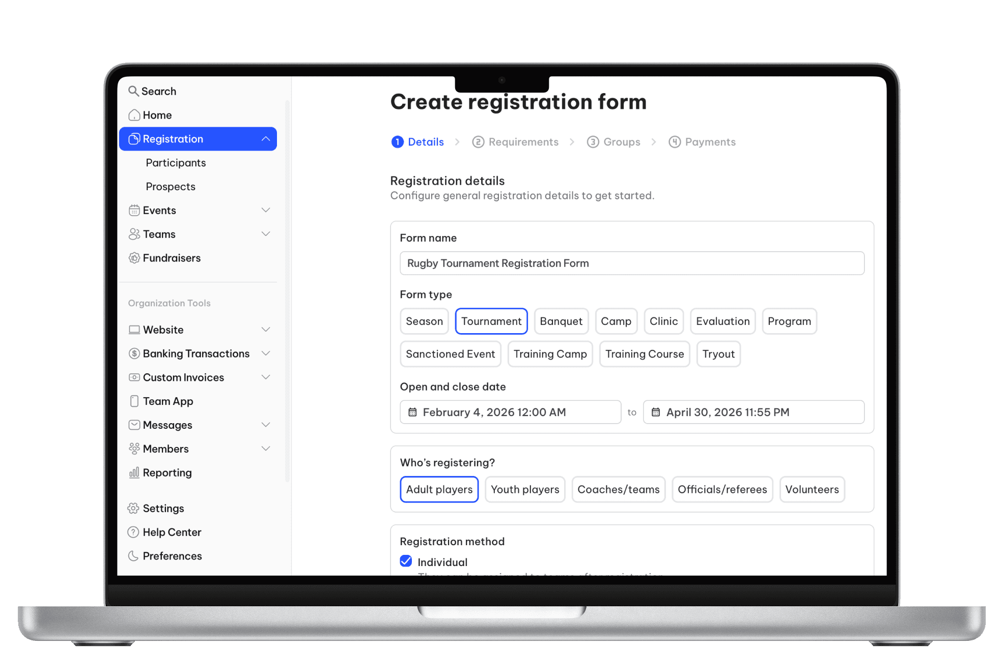 TeamLinkt's Tournament Registration Form