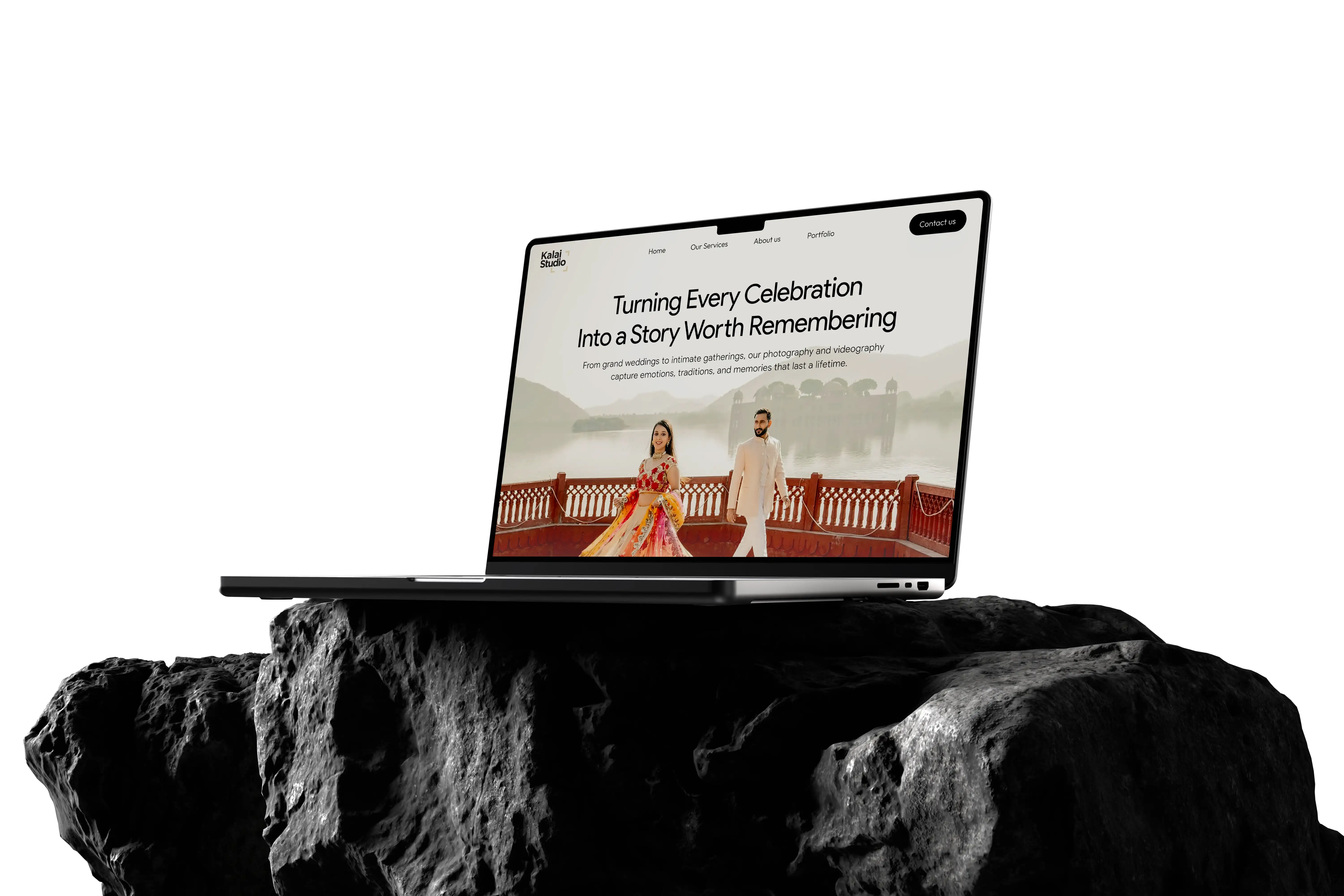 Kalai Photography Studio wedding website design displayed on laptop with elegant user interface by Digital Seed