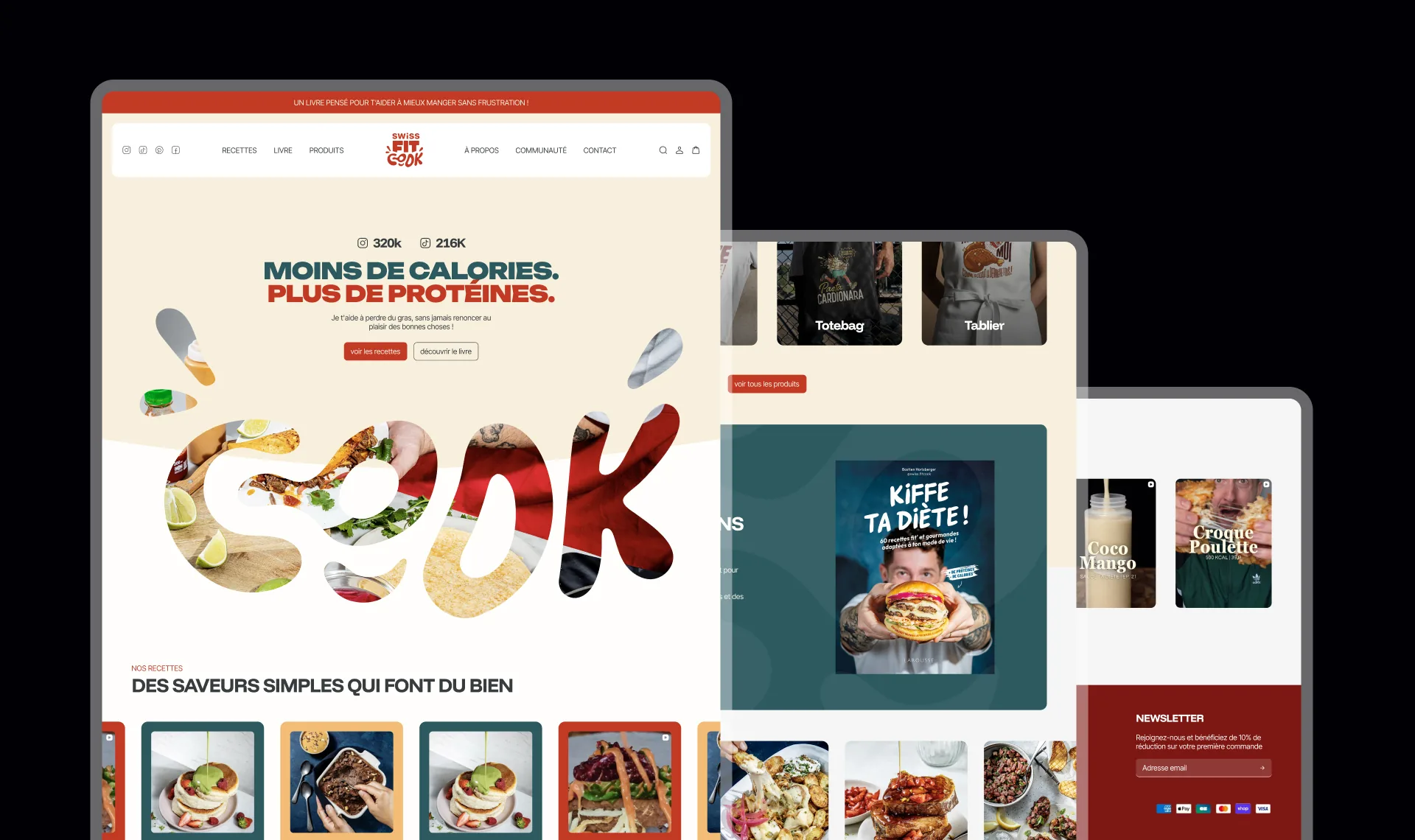 Page d'accueil du site Swiss Fit Cook avec recettes healthy et guide nutrition