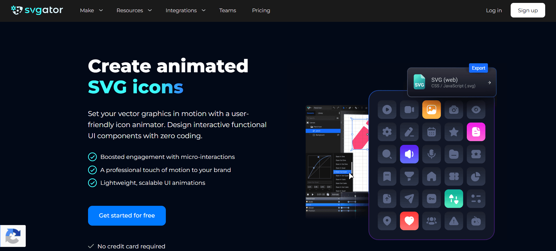 SVGator UI Animation Tool Website Homepage
