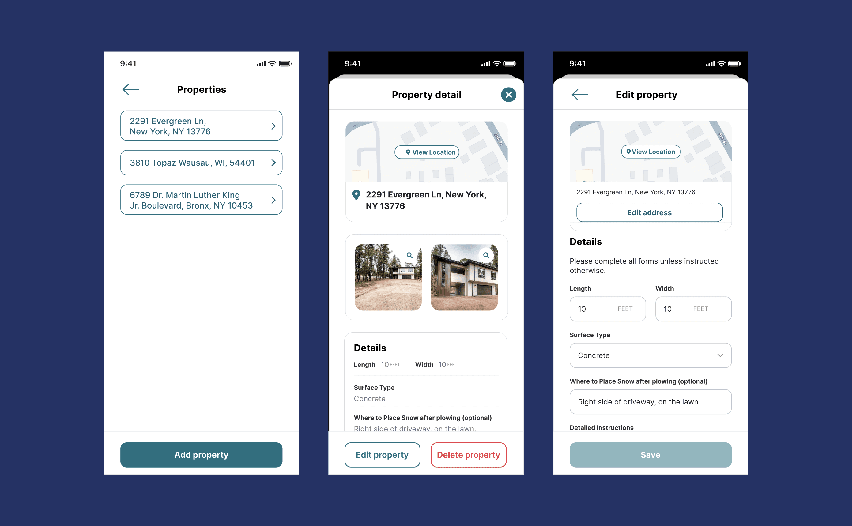Mockup of a flow for users to view and edit their properties