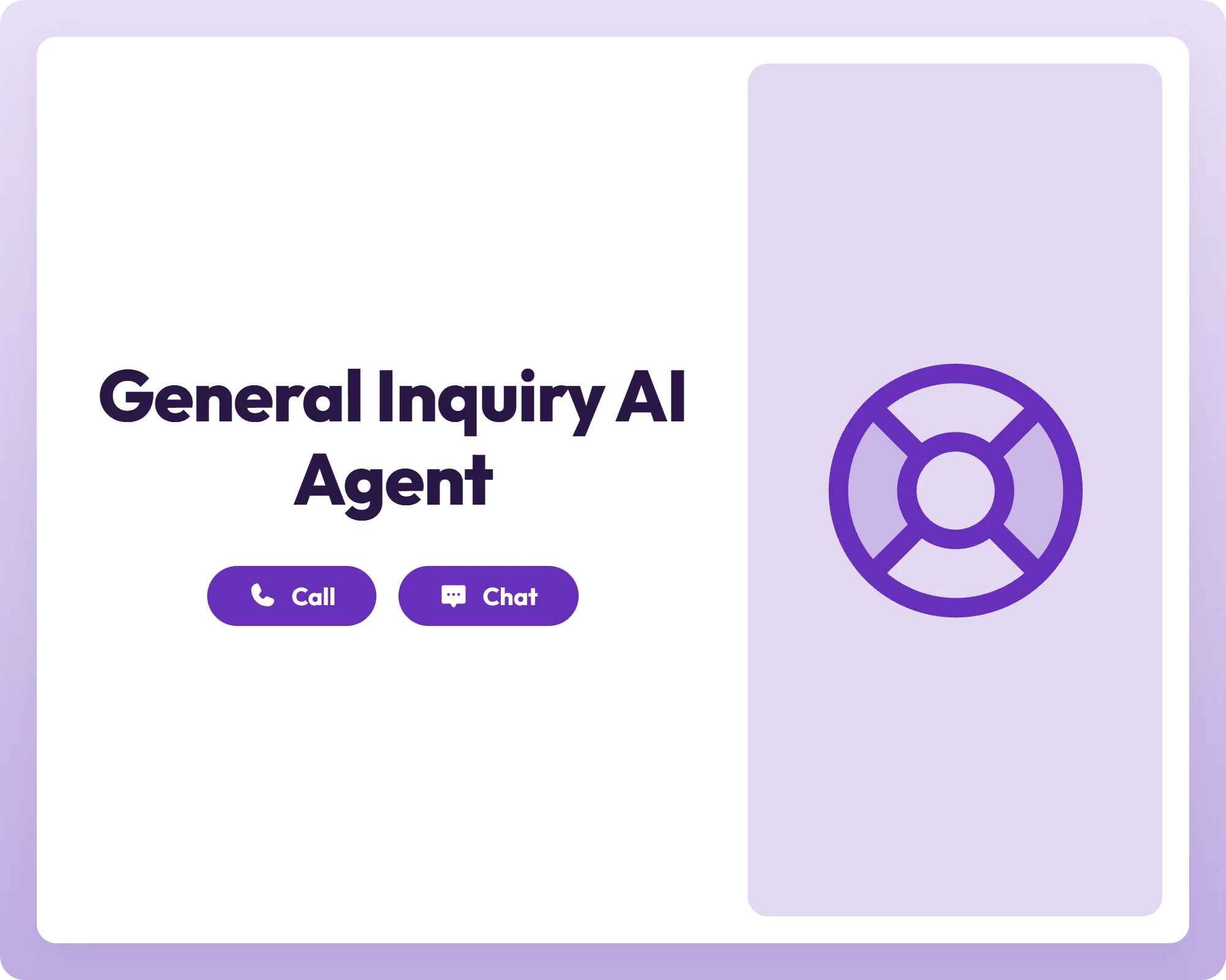 general inquiry ai business agent supports call and chat with a lifebuoy icon panel