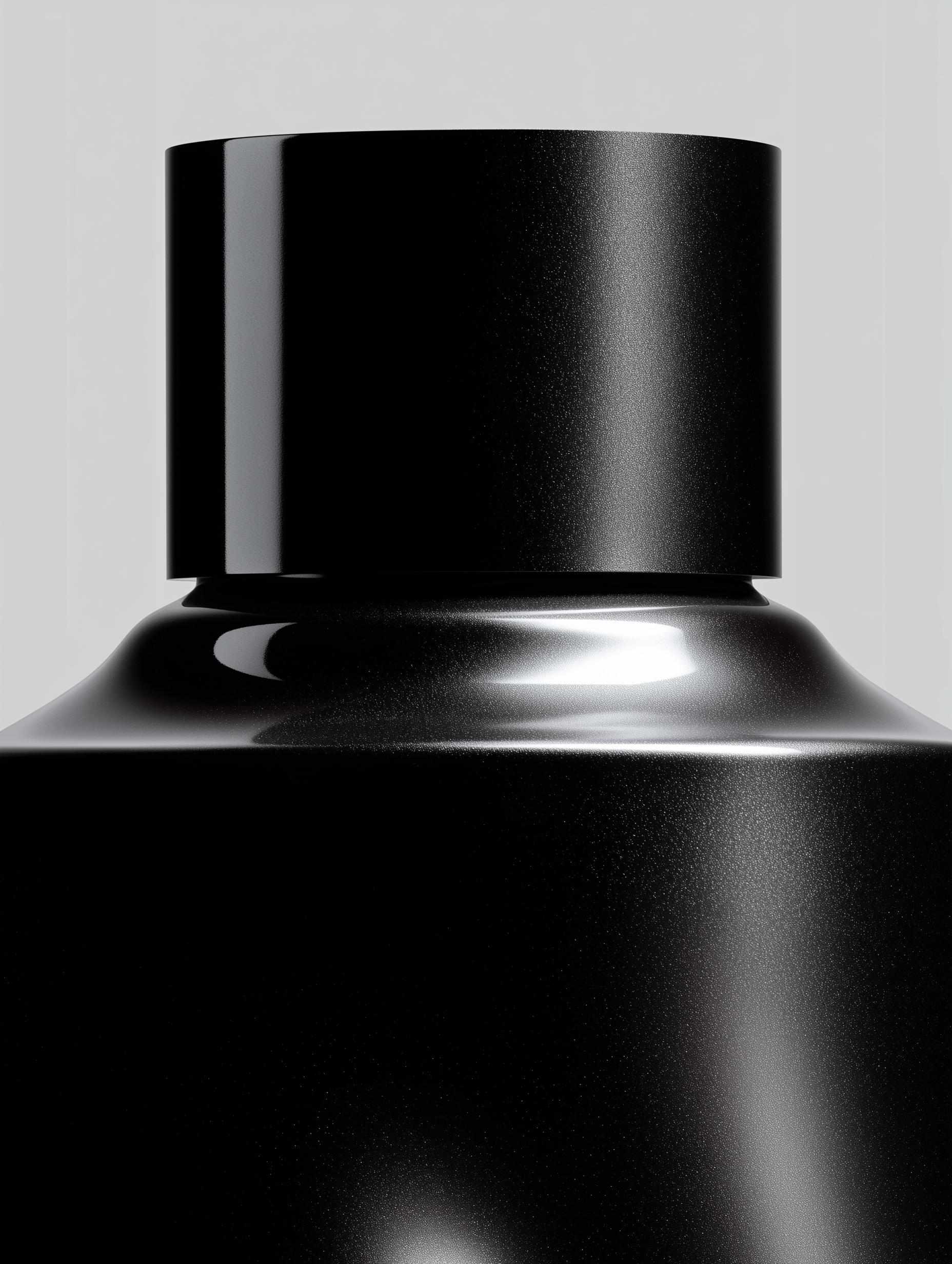 Black cosmetic jar with metallic silver cap on white