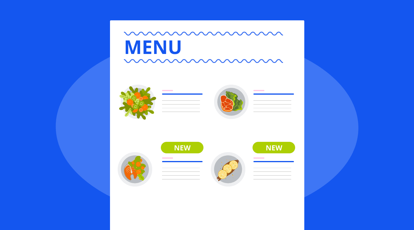 A restaurant menu with new items